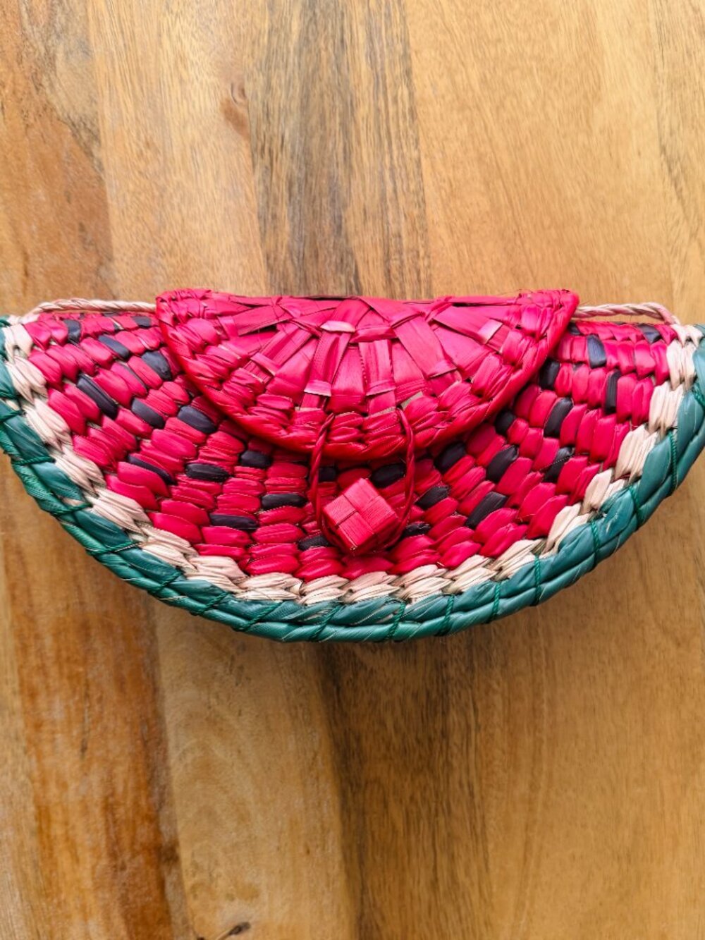 Watermelon Straw Red & Green Handmade Fruit Crossbody Handbag - Picture 2 of 9